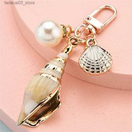 Keychains Lanyards Women Bohemia Style Conch Keyrings With Pearl Shell Tassel Pendant Exquisite Bag Key Ring Ornaments Seaside Souvenir Small Gifts Q240201