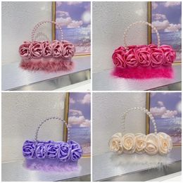 Fashion Luxury Design Pearl Rose Flower Women's Handbag Evening Bag Wedding Party Prom Handheld Shoulder Underarm Wallet 240125