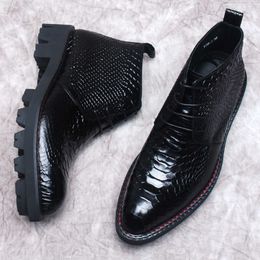 Men's Casual Versatile Genuine Leather Ankle Black Bury Mens Dress Lace Up Formal Men Boots Man Platform