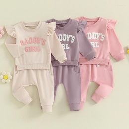 Clothing Sets 2024-09-27 Lioraitiin 0-3Y Baby Girl Clothes Daddys Long Sleeve Crewneck Sweatshirt Top Casual Pants Fall Winter Outfits