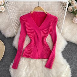 Women's Sweaters Autumn Winter Cross V Neck Bottoming Shirts Women Solid Colour Slim Slit Pullover Knitted Sweater Simple All-matched
