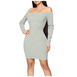 Casual Dresses Ladies Off The Shoulder Sweater Dress Spring Slim Fit Wrap Hip Mini Solid Colour Bodycon Long Sleeve Knitting