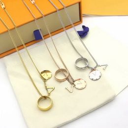 Europe America Fashion Style Necklace Men Lady Women Gold Rose Silver-colour Metal With V Initials Round Rings Three Pendant Long Chain M80189