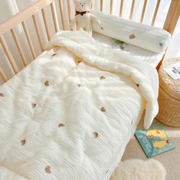 Korean Pure Cotton Cartoon Bear Cream Warm Quilt Four Seasons born Swaddle Wrapped Bedding 1X12M 240127