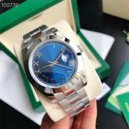 Top quality men's watches 41mm automatic mechanical stainless steel watch 126300 124300 original wooden box sapphire green Roman dial waterproof Wristwatches -C