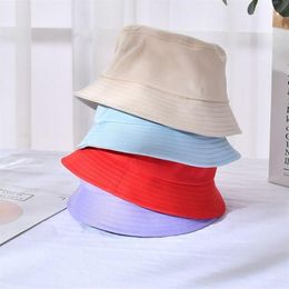 Korean Adult Kids Summer Foldable Bucket Hat Solid Colour Hip Hop Wide Brim Beach UV Protection Round Top Sunscreen Fisherman Cap1318G