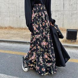 Skirts 2024 Spring And Summer Printed Floral Long Dress For Women Bohemian Retro Slim Fit High Waisted A-line Skirt P699