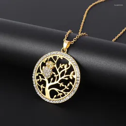 Pendant Necklaces Personality Shiny Zircon Animal Owl Round Necklace Creative Alloy Hollow Tree Of Life Sweater Chain Jewellery Accessories