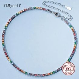 Pendants Real Silver Rainbow Choker 27 10 Cm Tennis Chain Setting Full 2.5 Mm Random Multiple Zircon Sweet Necklace Fine Jewellery For Girl