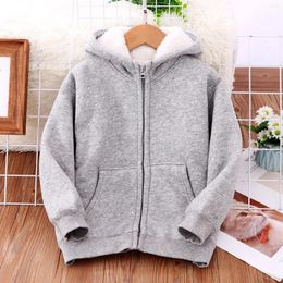 Jackets Toddler Little/big Kids Boys Girls Winter Warm Thickened Classic Hoodie Jacket Zipper Solid Color For Clothes