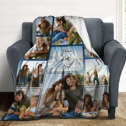 Custom with Text Personalised Picture Blankets Photos Collage Customised Merry Christmas Throw Blanket Family Dad Mom Kids Gifts for Birthday 4151