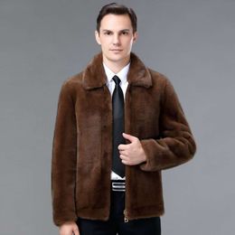 Haining Fur Coat Mink Middle Designer Aged Mens Lapel Double Sided Wearing Thickened Warm Leather Winter Clothing 8RMD