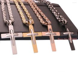 Pendant Necklaces Colourful Cross Necklace Fashion Jewellery Male Gift Trendy Stainless Steel 16"-40" 6mm Thick Link Byzantine Chain