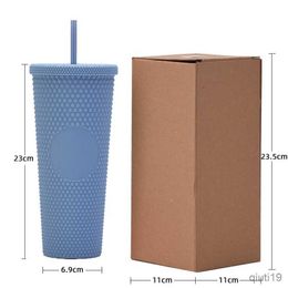 Thermoses Double Wall 710ml 24oz Noctilucence Plastic Diamond Tumbler Bling Diamond Studded Straw Cold Cup With No AB color