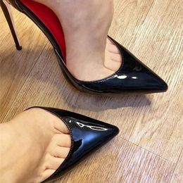 Dress Shoes Classic Black Red High Heels Shoes Woman Pumps 12cm Tacones Pointed Toe Stilettos Sexy Deep Cleavage Wedding QKOU011 ROVICIYA