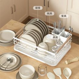 Kitchen Shelves Cutlery Storage Draining Dish Rack Japanese Iron Double Dish Metal Storage Chopsticks Bowl Shelf White Colour 240122