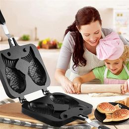 Baking Moulds Kitchen Japanese Taiyaki Double Fish Shaped Dessert Waffle Cake Maker Pan Pancake Fry Mold