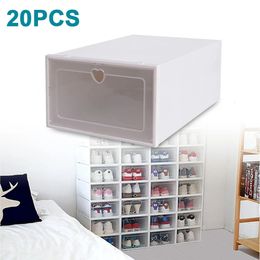 Clear 20pcs Shoe Boxes Transparent Stackable Shoe Storage Box Plastic Shoe Box Sneaker Holder Organiser Box 240129