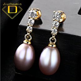 Dangle Earrings Natural Freshwater Pearl 925 Sterling Silver Drop For Women Gold Colour Stud Earring Luxury Fine Jewerly Christmas Gift