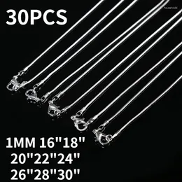 Pendants 30PCS/lot Trend 925 Sterling Silver Fine 1MM Snake Chains Necklaces For Women Men Fashion Party Wedding Jewelry Set Gifts