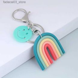 Keychains Lanyards New Lovely Handmade Rainbow Keychain Smile Face Key Ring For Women Handbag Accessorie Car Hanging Summer Jewellery Gifts Q240201