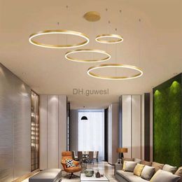 Pendant Lamps Minimalist Modern Hanging Lamp Gold Coffee Colour Led Chandelier Home Lighting Brushed Rings Ceiling Mounted Chandelier Lighting YQ240201