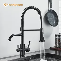 Kitchen Faucets Senlesen Matte Black Filter Faucet Purifier Dual Sprayer Drinking Water Tap 360 Rotation Cold Mixer Crane