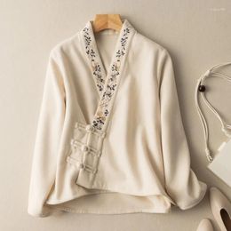 Ethnic Clothing Chinese Style Women Woolen Shirt Tops Vintage Retro Cardigan Coat Fairy Tang Suit Year Casual Hanfu 31710