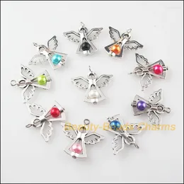 Pendant Necklaces 10Pcs Mixed Dancing Glass Angel Wings Charms Pendants 29x37mm
