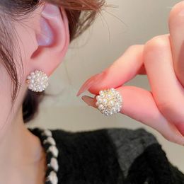 Stud Earrings Real Gold Electroplating Silver Needle Zircon Pearl Cluster Korean Fashion Simple Temperament Earrings.