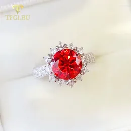 Cluster Rings TFGLBU 2CT Red Moissanite 925 Sterling Sliver Ring For Women Excellent Cut Gem Engagement Band Gift Wholesale Original Jewellery