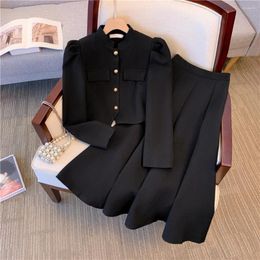 Two Piece Dress Black Women's Suit Skirt Autumn And Winter High-end Elegant Jacket Top Mid-length A- Line Half-length Two-piece Set