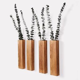 Vases 1PCS Wall Planters For Indoor Plants Wood Decor Modern Farmhouse Wooden Pocket Dried Flowers