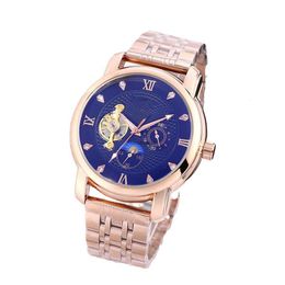 2024 Langpai Automatic Machinery Mens Steel Band Lunar Hollow Waterproof Watch Diamond Face FashionGenuine products have logos