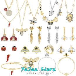 Strands 2024 New Original Austrian Crystal Charms Luxury Insect Bee Necklace Earring Bracelet Retro Beetle Jewelry Sets for Women