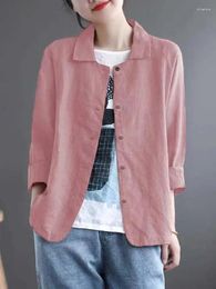 Women's Blouses Cotton Linen Shirt Sun Protective Clothes Top Collar Pure Colour Slim Coat Cardigan Air-conditioning