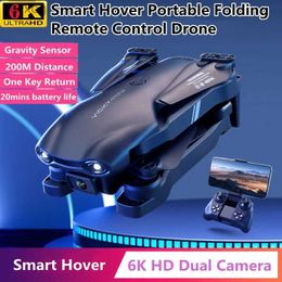 Drones 6K Aerial HD Dual Cameras FPV RC Drone 200M Smart Hover 3D Roll Trajectory Flight Portable Folding Remote Control Quadcopter Toy YQ240201