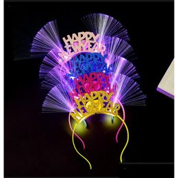 Party Decoration Led New Year Headband Light Up Fiber Optic Hair Hoop Glowing Party Sparky Glitter Headdress Tiaras Holiday Decoration Dhojl