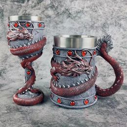 Mugs Creative Chinese Dragon Beer Mug Resin 304 Stainless Steel Coffee Cup Jug Water Large Capacity Barware Men's Gift