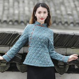 Ethnic Clothing 2024 Tang Suit Chinese Style Cotton-padded Jacket Autumn Winter Cheongsam Type Blouse Female Thicked Warm Top W88