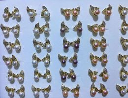 Stud Earrings Wholesale 36pairs/lot Real Freshwater Pearl Gold Plated Nice Gift
