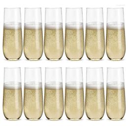 Disposable Cups Straws 12pcs Plastic Stemless Toasting Champagne Glass Party Family Gathering Drinkware Unbreakable Crystal Clear Wine Beer