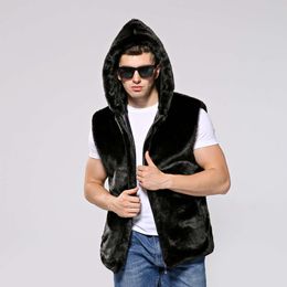 Designer Mens Mink Fur Clothing Imitation Vest Zippered Hooded Casual Warm Coat TXKP