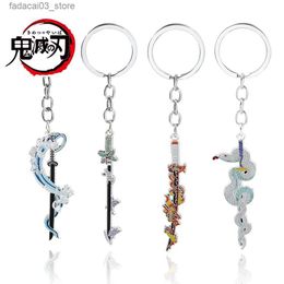 Keychains Lanyards Anime Demon Slayer Sword Keychain Kimetsu no Yaiba Tomioka Giyuu Kochou Shinobu Weapon Cosplay Key Chain Metal Pendant Keyring Q240201