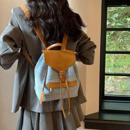 School Bags 2024 Handbag Women Shopping Bag Women's Backpack Korean Contrast Denim Bucket Fashion Versatile Casual Ladies