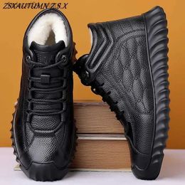 Roller Shoes Winter Warmth Snow Men Shoes Outdoor Genuine Leather Mens Casual Sneakers High Top Lace Wool Plush Short Men Boots Fashion Q240201