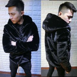 Autumn and Winter Designer Faux Fur Coat Mens Short Hooded Mink Plush Thickened 03DV