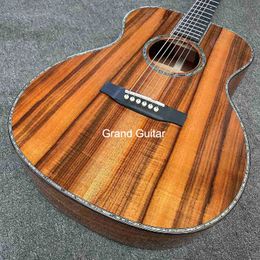 Custom 40 Inch Solid KOA Back Side Folk Acoustic Guitar Customised Logo Name Headstock