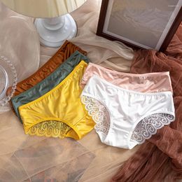 Women's Panties Underwear Satin Briefs Tummly Control Summer Sexy Lace High Waist Plus Size Cotton Crotch Breathable Underpants Linge