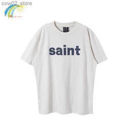 Men's T-Shirts Simple Classic Print Vintage White Saint Michael T-Shirt Men Women Streetwear Oversized T Shirt Tee Inside Tags Q240201